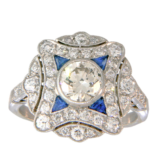 Estate Diamond and Sapphire Ring, Platinum