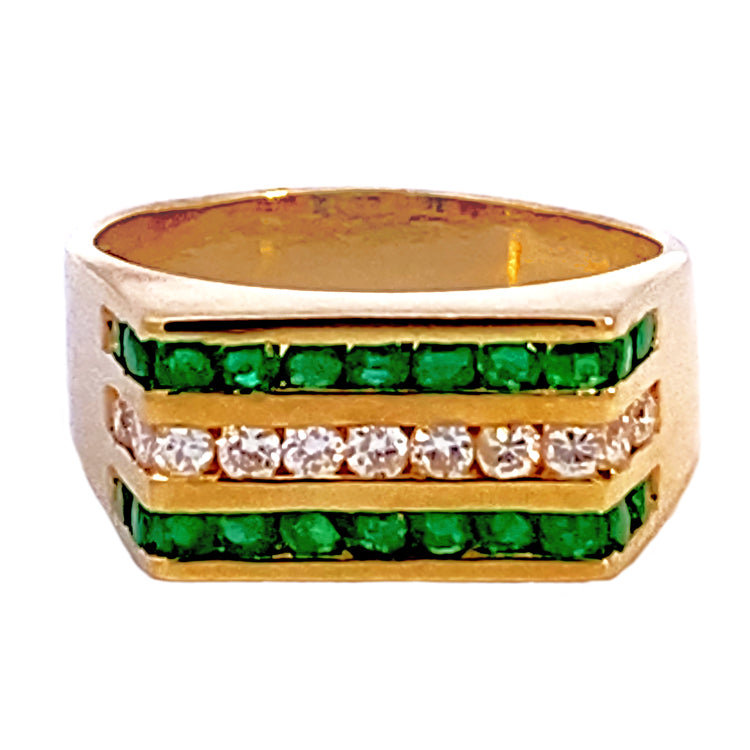Estate Gent&#39;s Emerald and Diamond Ring, 14Kt