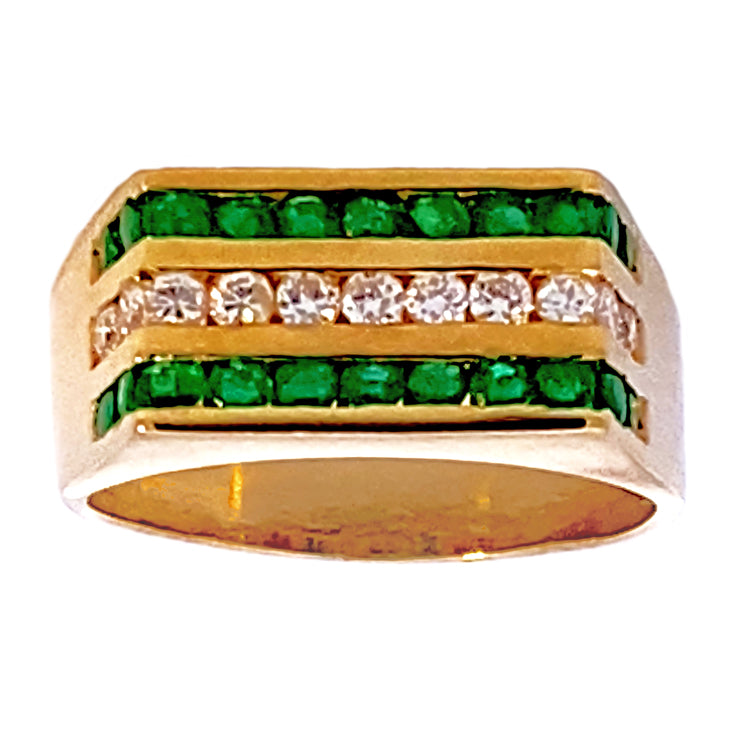 Estate Gent&#39;s Emerald and Diamond Ring, 14Kt