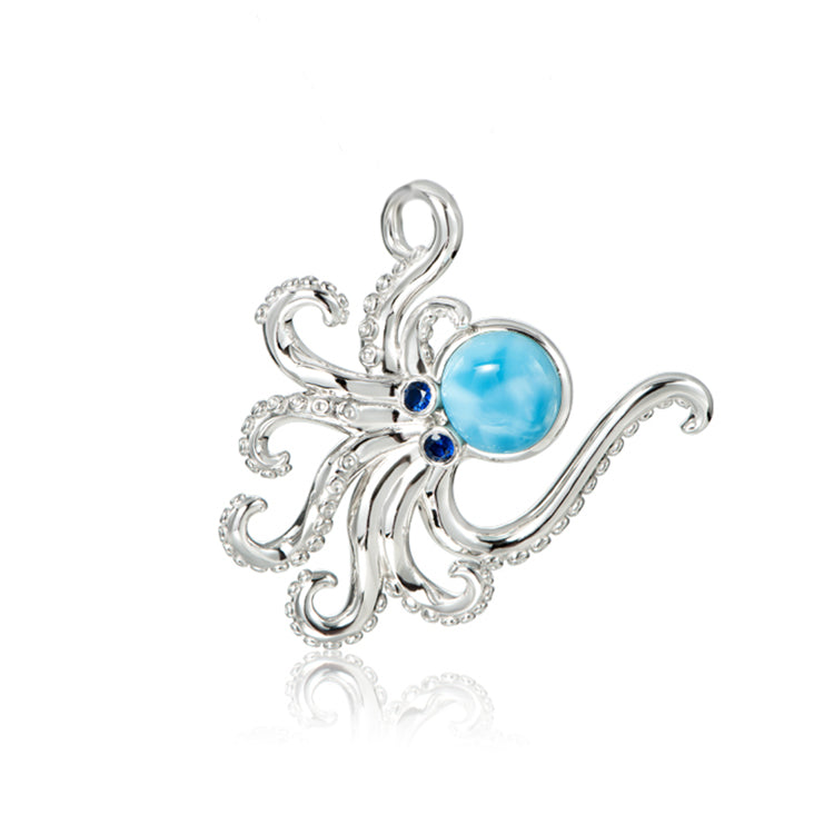 Sterling Silver and Larimar Octopus pendant with blue sapphire eyes