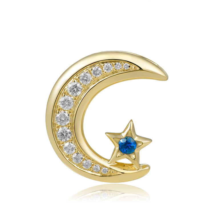 Crescent Moon and Star Pendant, 14KT