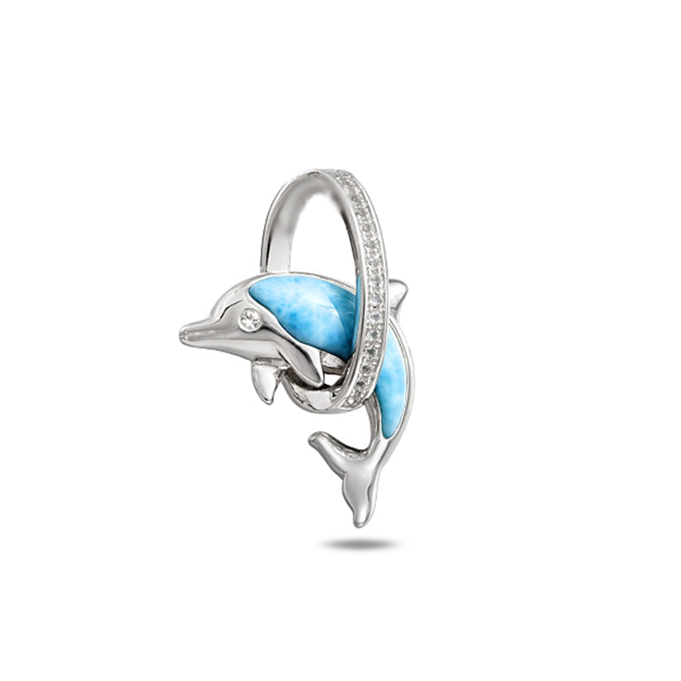 Dolphin in Hoop Pendant, Sterling and Larimar