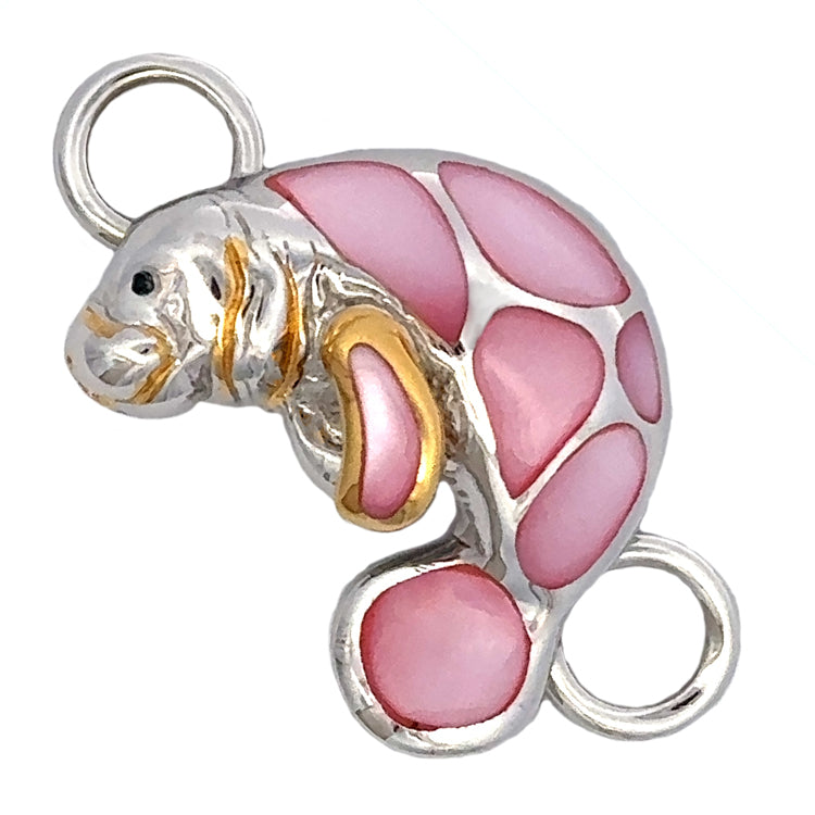 Manatee Bracelet Topper with Pink Mother-of-Pearl by Kovel.   Made from 925 Rhodium Silver with Delicate 18Kt Gold Accent Plating  Dimensions:  3/4" High, 1 1/4" Wide   