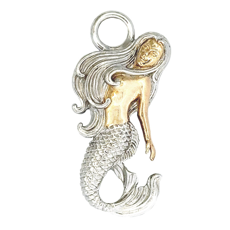 Sterling Mermaid Bracelet Topper by Kovel.  Made from 925 Rhodium Silver with Delicate 18Kt Gold Accent Plating  Dimensions: 1-1/2&quot; Long, 5/8&quot; Wide