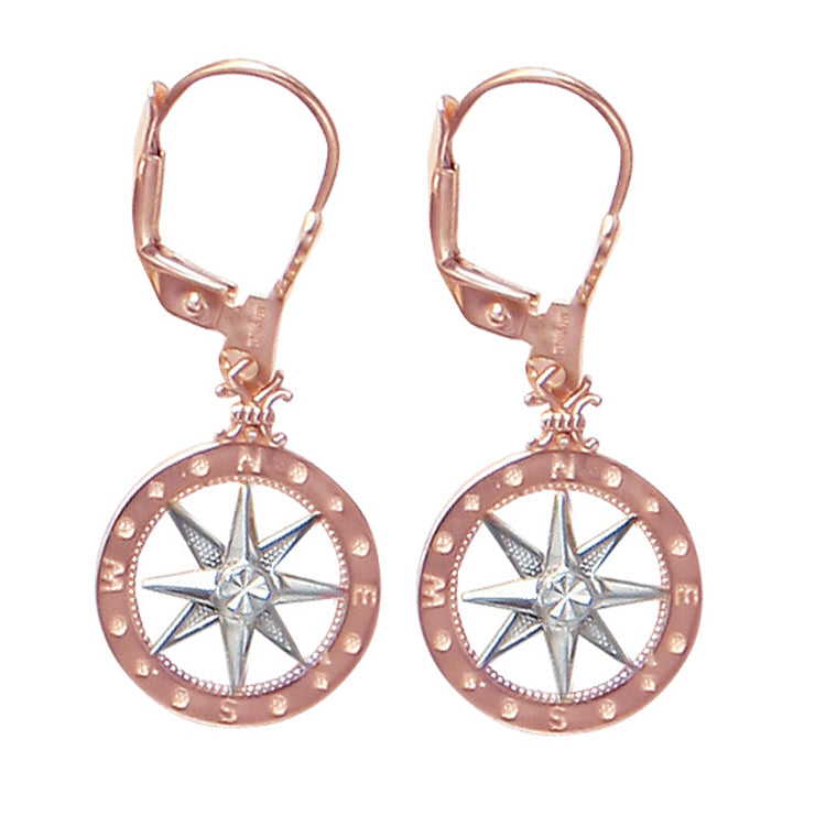 Compass Rose Earrings, 14Kt Two Tone