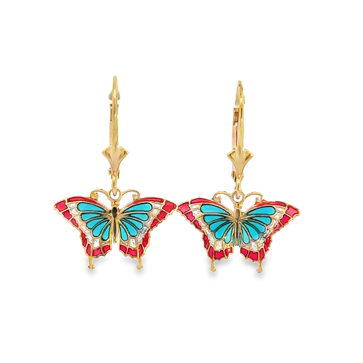 Butterfly Earrings, 14Kt &amp; Enamel