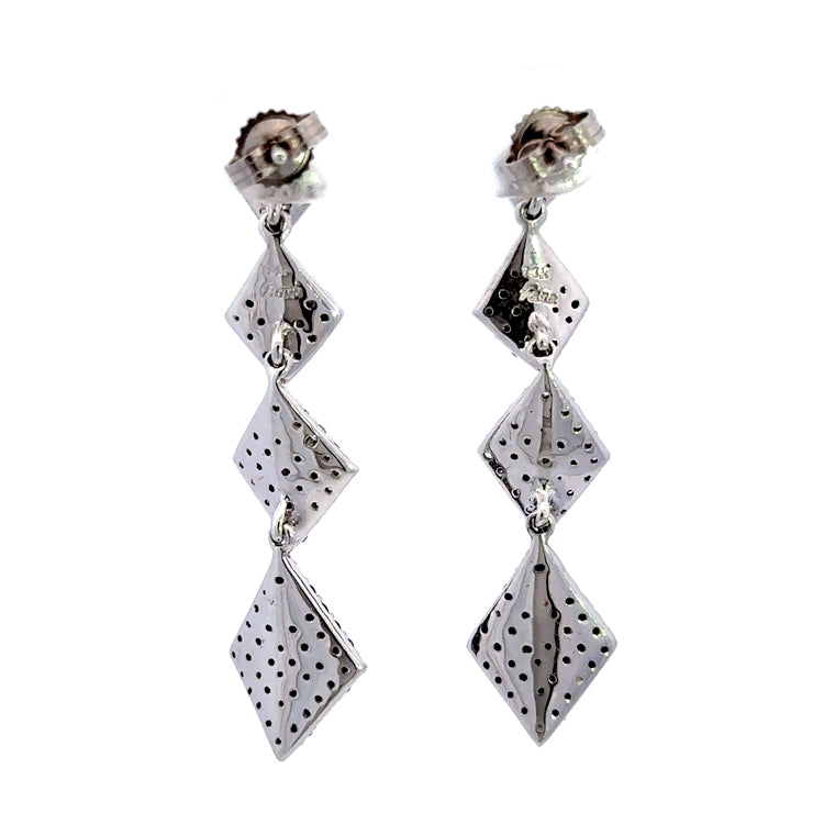Reverse view of 14Kt White Gold Diamond Dangle Earrings with 1.55TW White and Black Diamonds.     Dimensions1-1/2&quot; long, 3/8&quot; at widest