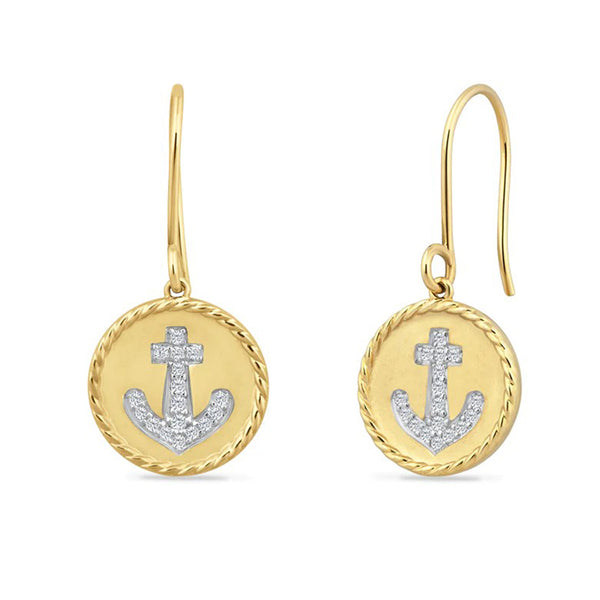 Fouled Anchor Post Earrings 14kt Yellow Gold 1/2 inch - Chesapeakejewelers