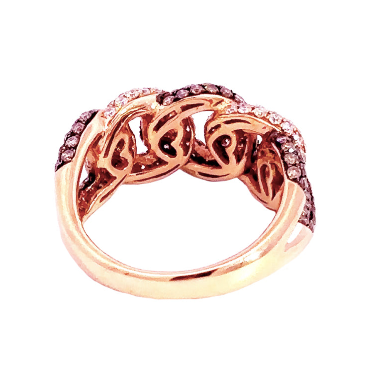 18Kt Pink Gold Ring with &quot;Links&quot; of Brown and White Diamonds, 1.67tw. Stock size 6.5