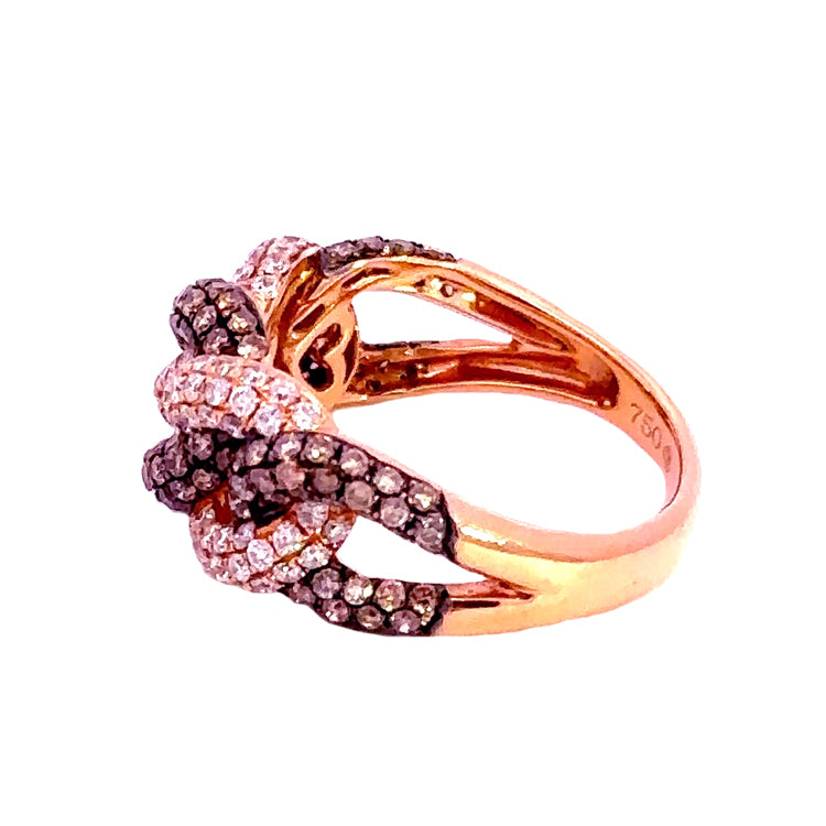 18Kt Pink Gold Ring with &quot;Links&quot; of Brown and White Diamonds, 1.67tw. Stock size 6.5