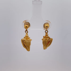 video of 14Kt Yellow Gold Conch Shell Dangle Ball Drop Post Earrings