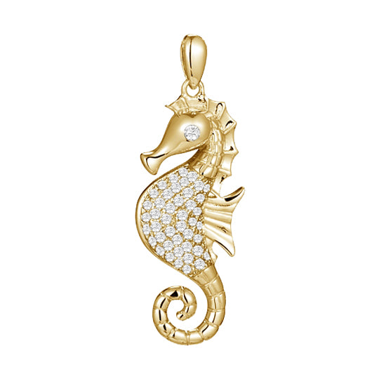 14Kt Yellow Gold Seahorse Pendant with .37TW of Diamonds by Alamea