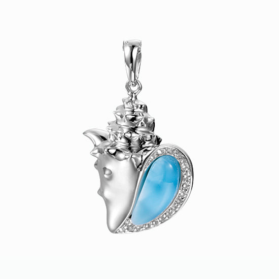 Conch Shell Pendant, Sterling and Larimar