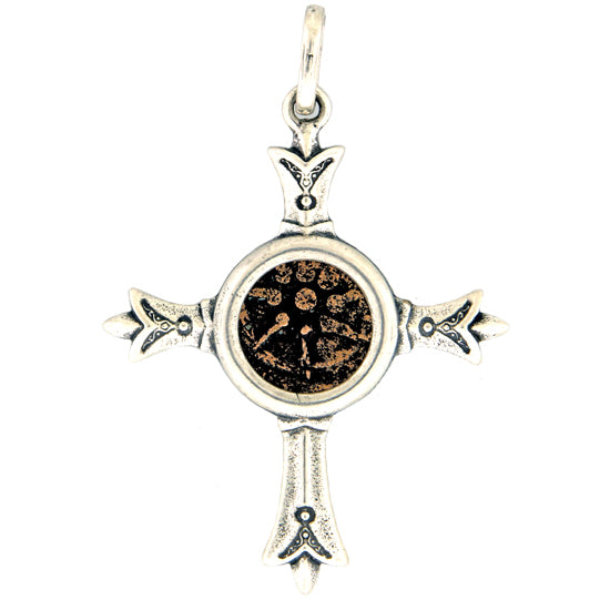 Widow's mite cross pendant, sterling silver