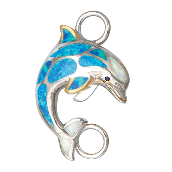 Dolphin BDolphin Bracelet Topper with Blue and White Lab Created Opal by Kovel.   Made from 925 Rhodium Silver with Delicate 18Kt Gold Accent Plating.  Dimensions1-1/4" long, 7/8" wideracelet Topper