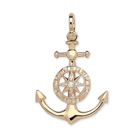 Anchor and Compass Rose Pendant, 14Kt