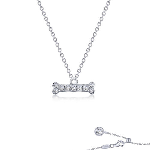 Sterling Dog Bone Necklace - Sterling Silver Bonded with Platinum, Dog Bone Necklace by Lafonn, Accented with .36TW Lafonn's Signature Lassaire Simulated Diamonds. Adjustable 20" Chain $190.