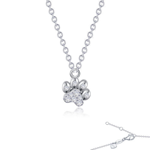 Sterling Paw Print Necklace - Sterling Silver Bonded with Platinum, Paw Print Necklace by Lafonn, Accented with .10TW Lafonn's Signature Lassaire Simulated Diamonds. Adjustable 20" Chain $165