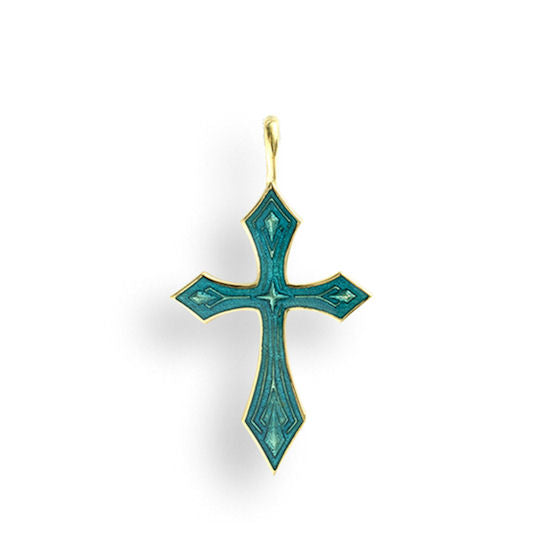 Blue Cross Pendant in 18K with Vitreous Enamel by Nicole Barr Jewelry. Size: 20 mm