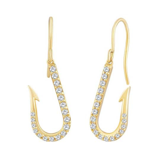 Fish Hook Earrings, 14Kt &amp; Diamonds