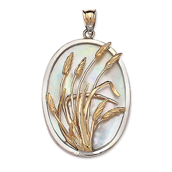 Two Tone 14Kt Gold Sea Oats on Mother of Pearl