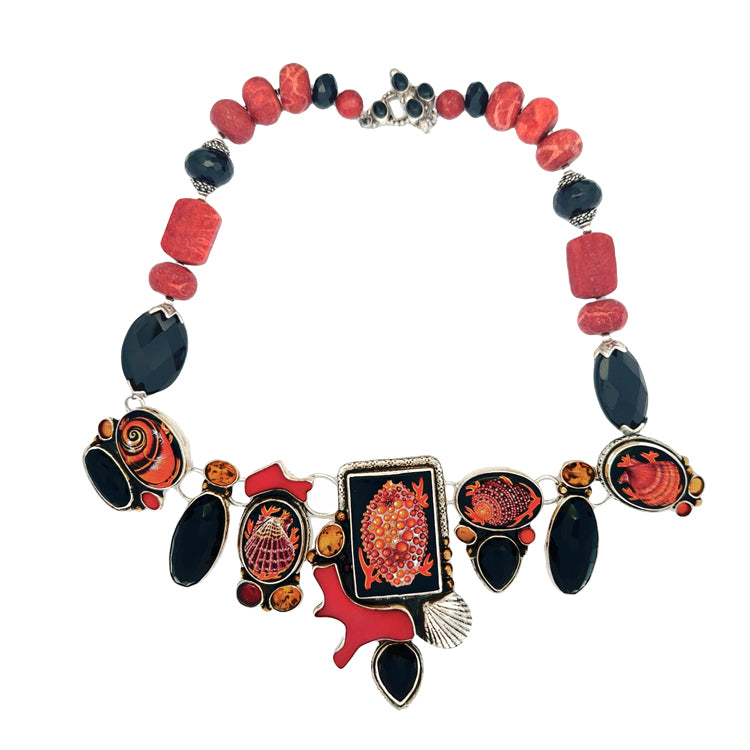 Coral and Painted Onyx Necklace