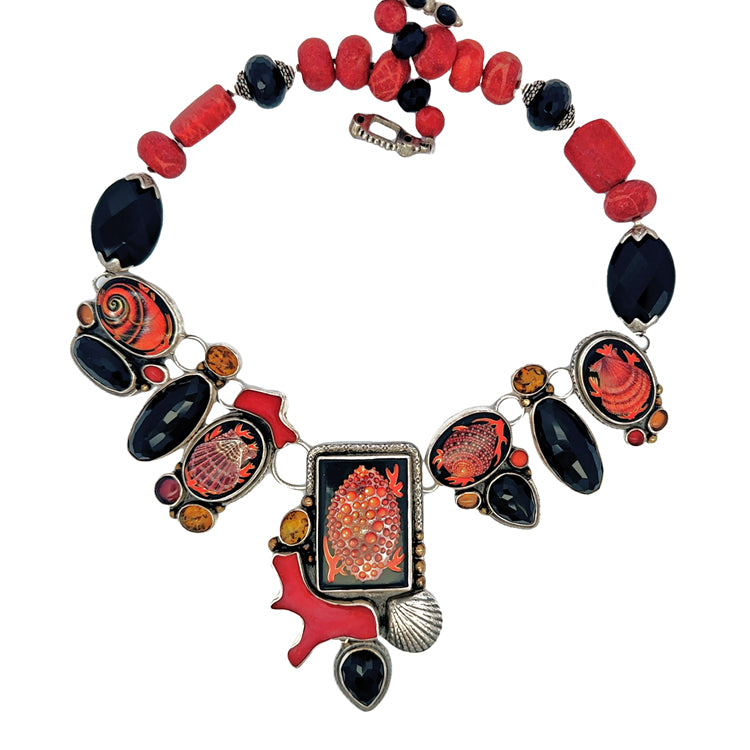 Coral and Painted Onyx Necklace