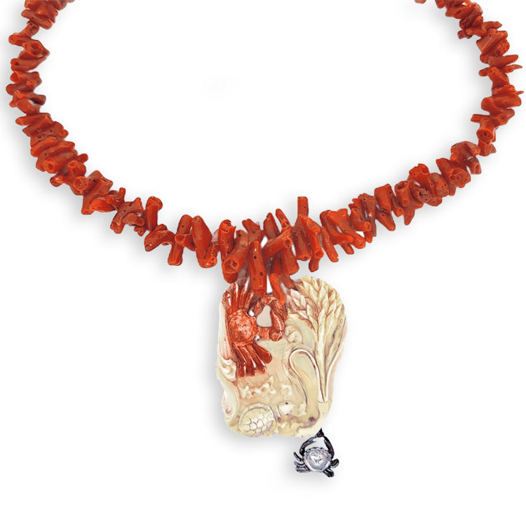 Coral and Fossil Ivory Necklace