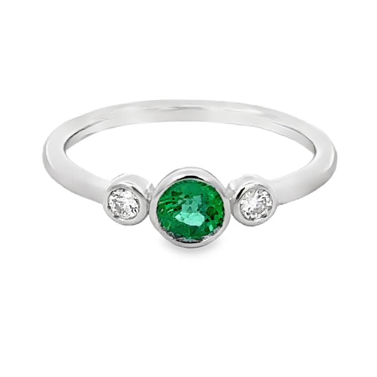 Emerald and Diamond 3-Stone Ring, 18Kt