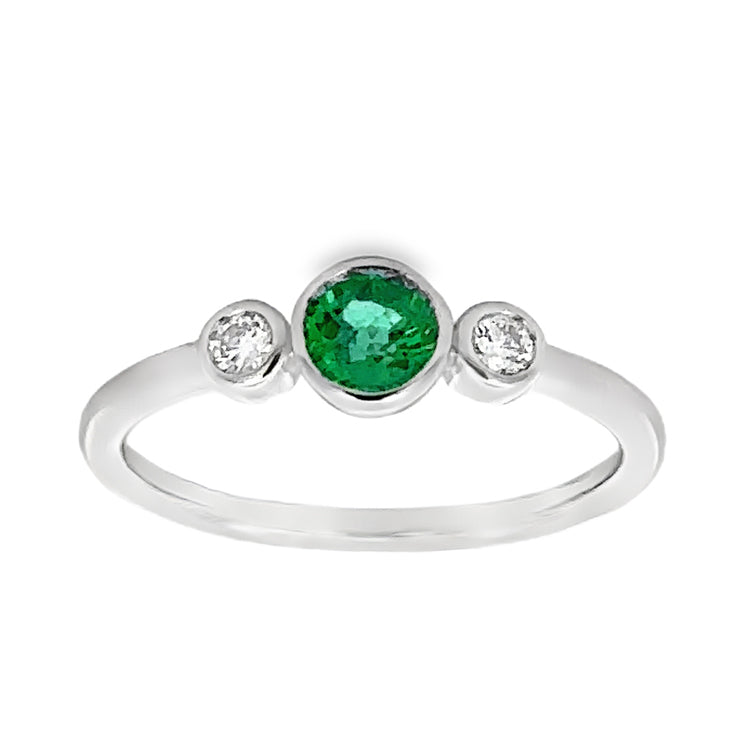 Emerald and Diamond 3-Stone Ring, 18Kt