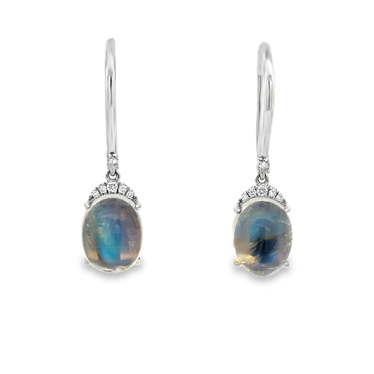 Moonstone and Diamond Earrings, 14Kt