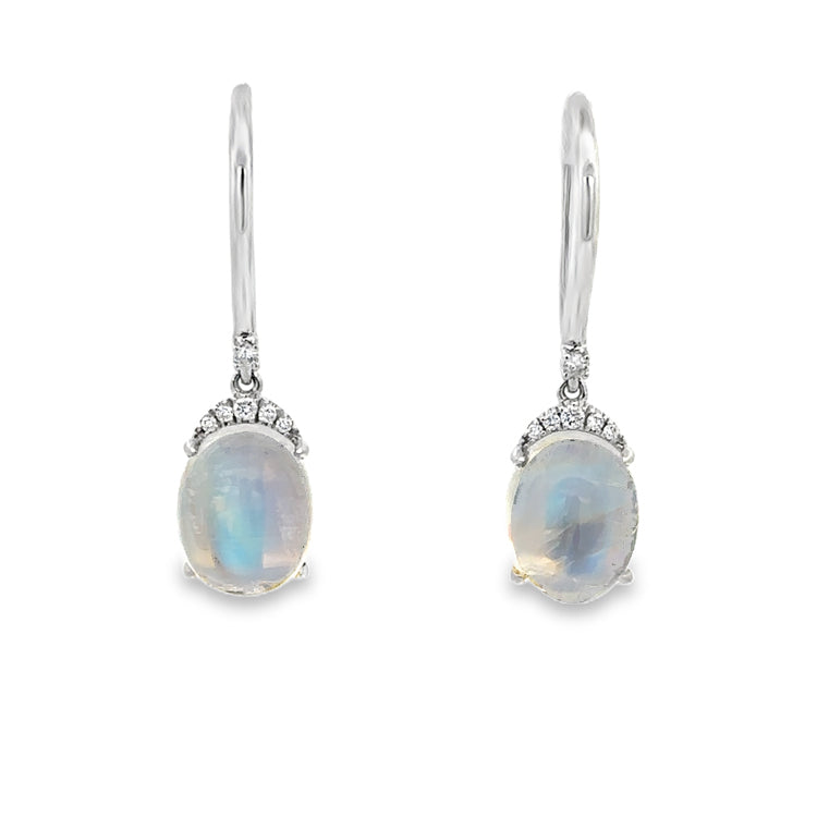 Moonstone and Diamond Earrings, 14Kt