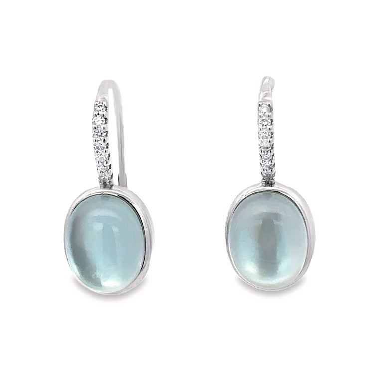 Blue Topaz, Mother of Pearl and Diamond Earrings, 14Kt