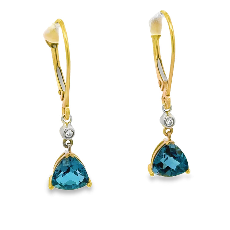 Blue Topaz Earrings, 14Kt