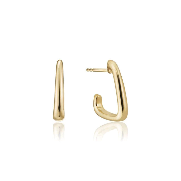 Thin and tapered Artichoke J-hoop earring in 14K yellow gold.&nbsp;  Dimensions; 14mm (.55in) tall and 12mm (.47in) deep with post and push backing.