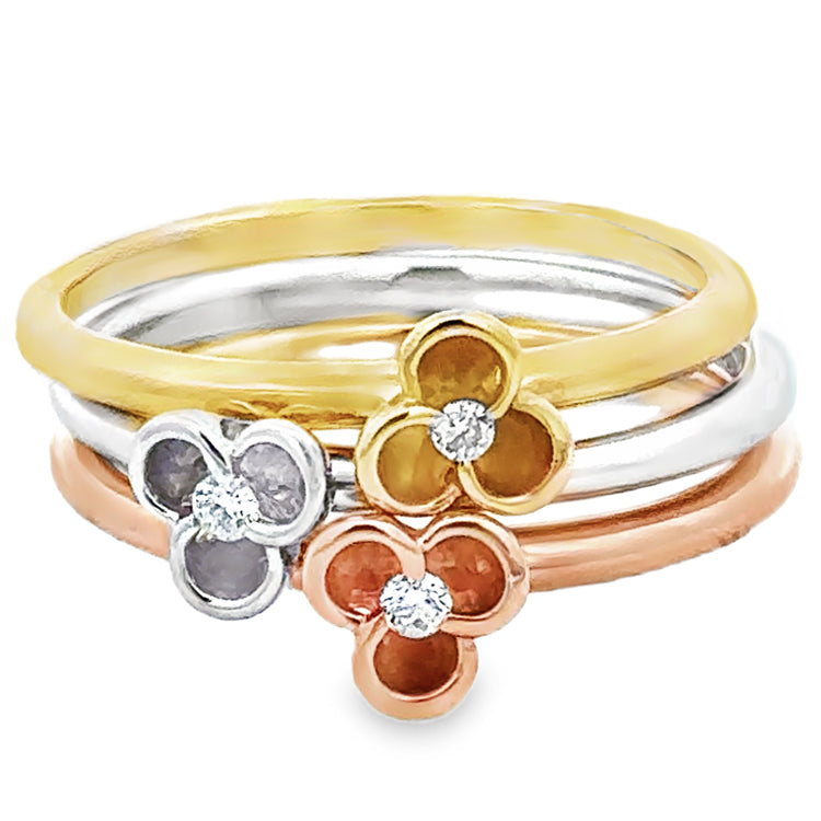 Three Piece Flower Stack Band Ring Set, 14Kt