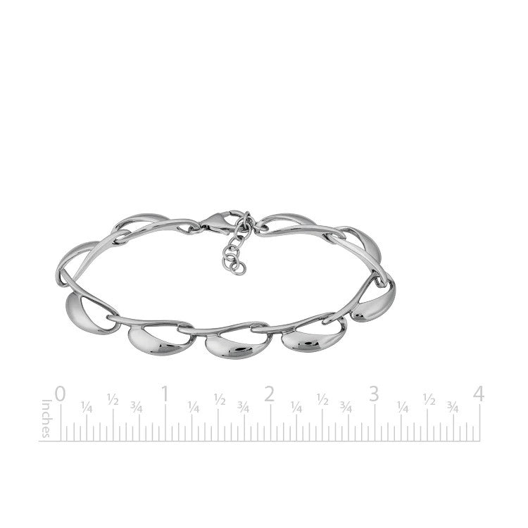 Sterling Silver Rhodium Plated Bracelet. 8.2mm (width) open ovals link bracelet for 7 - 8 inch wrist with lobster clasp. 8.2mm x 16mm (link dimensions); 7.5 inches total length with 1 inch extender.