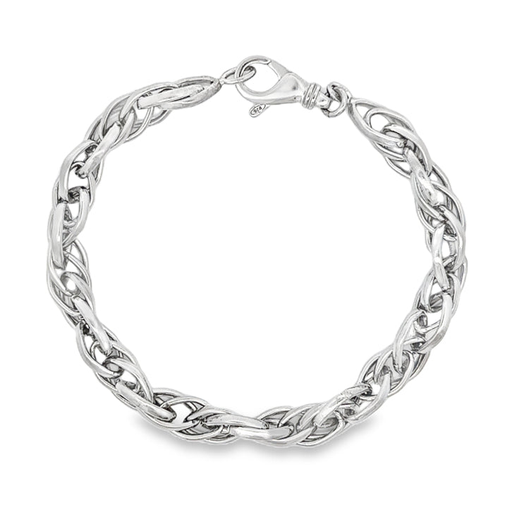 Sterling Silver Rhodium Plated Bracelet. 7mm (width) triple marquise link bracelet for 8 inch wrist with lobster clasp. 8.25 inches long.