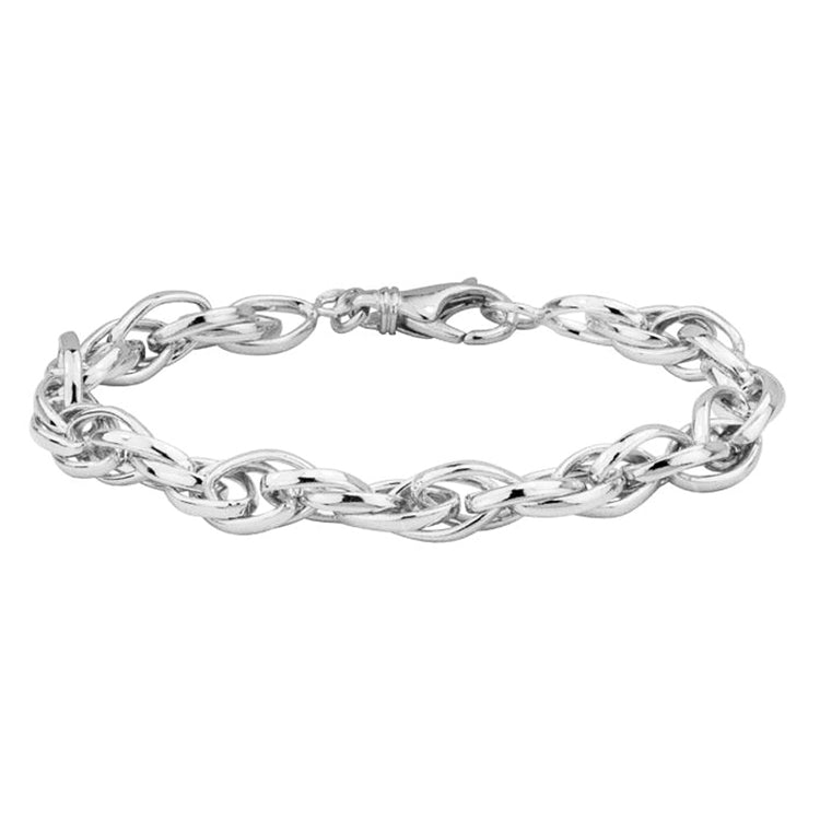 Sterling Silver Rhodium Plated Bracelet. 7mm (width) triple marquise link bracelet for 8 inch wrist with lobster clasp. 8.25 inches long.