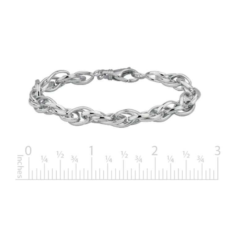 Sterling Silver Rhodium Plated Bracelet. 7mm (width) triple marquise link bracelet for 8 inch wrist with lobster clasp. 8.25 inches long.