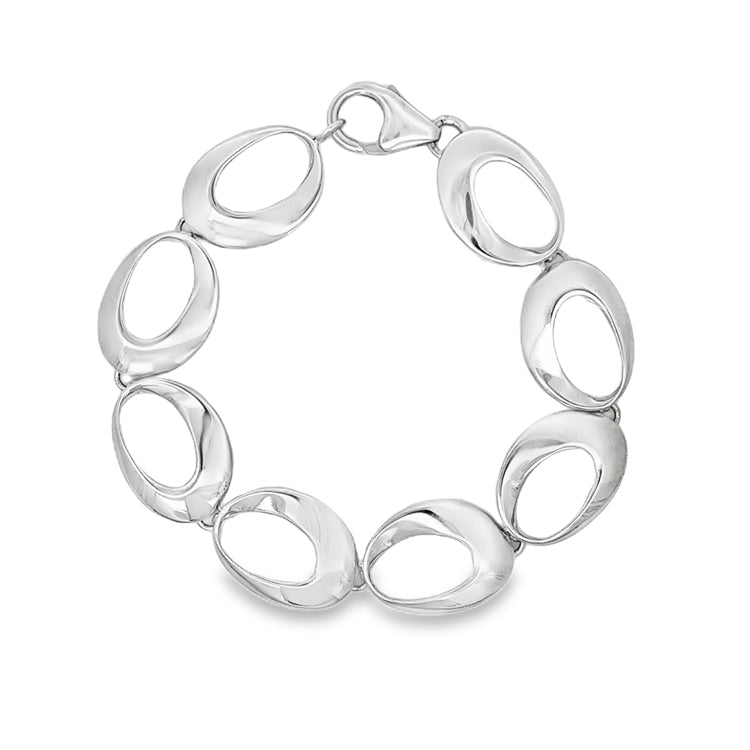 Sterling Silver Rhodium Plated Bracelet. 19.2mm (width) open ovals link bracelet for 7 inch wrist with lobster clasp. 24mm x 19.2mm (link dimenions). 7.25 inches long.