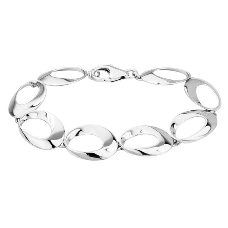 Sterling Silver Rhodium Plated Bracelet. 19.2mm (width) open ovals link bracelet for 7 inch wrist with lobster clasp. 24mm x 19.2mm (link dimenions). 7.25 inches long.