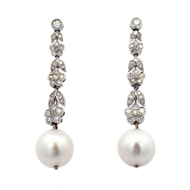 Estate Pearl and Diamond Earrings, 18Kt