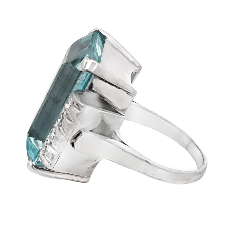 Estate Aquamarine and Diamond Ring, Palladium