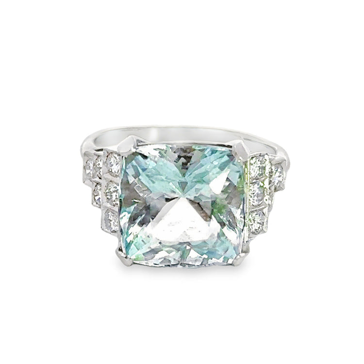 Estate Aquamarine and Diamond Ring, Platinum