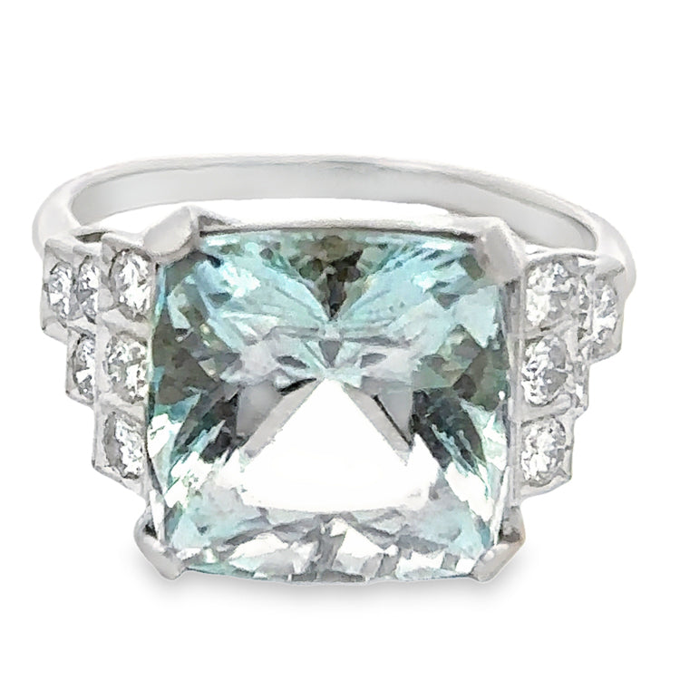 Estate Aquamarine and Diamond Ring, Platinum