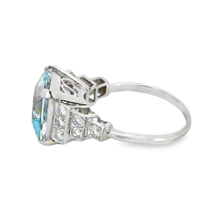 Estate Aquamarine and Diamond Ring, Platinum