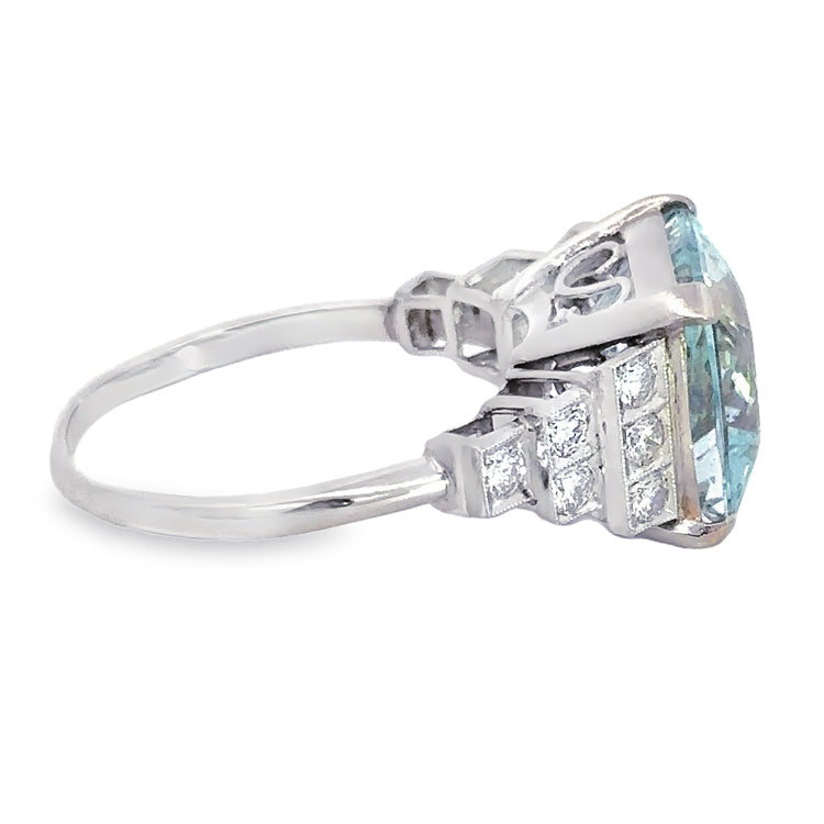 Estate Aquamarine and Diamond Ring, Platinum