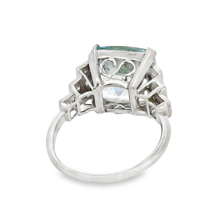 Estate Aquamarine and Diamond Ring, Platinum