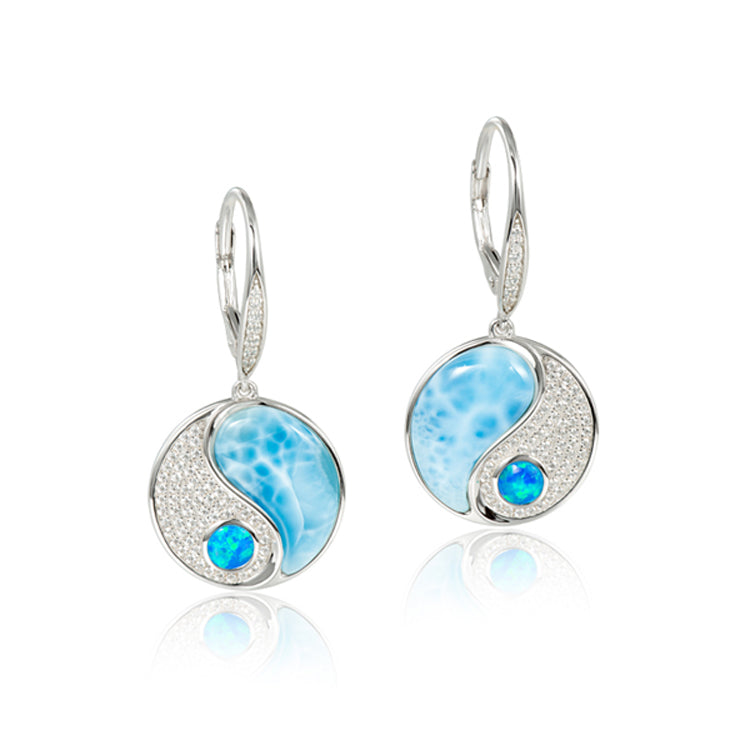 Yin and Yang Earrings, Sterling and Larimar